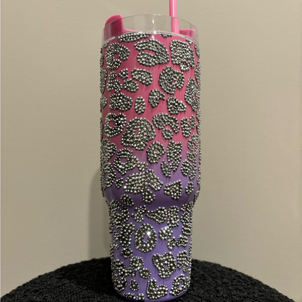 Pink and Purple Rhinestone Tumbler with glass crystals